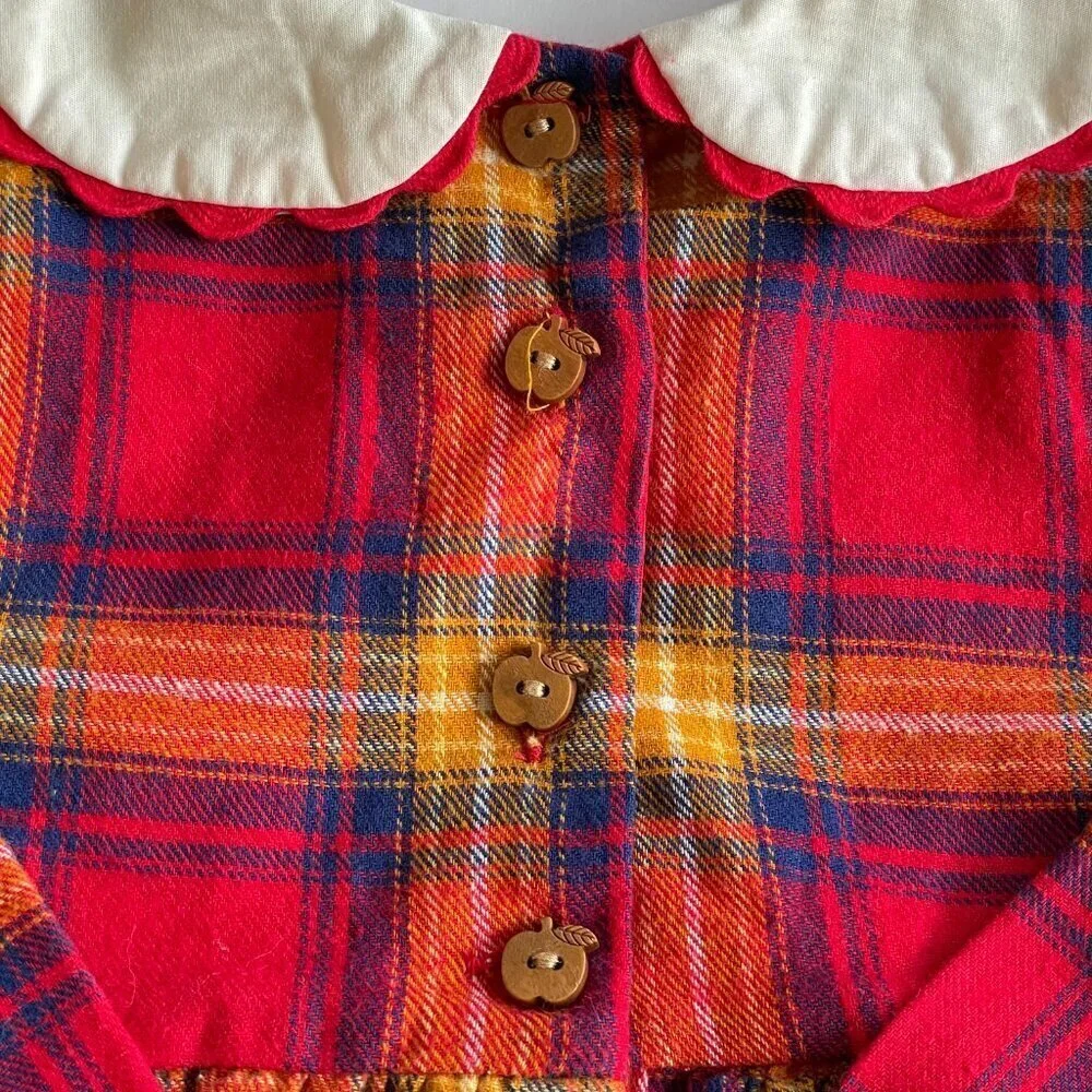 NEW Tahari Baby Girl Fall Apple Plaid Peter Pan Collar Dress - Size 12 Months